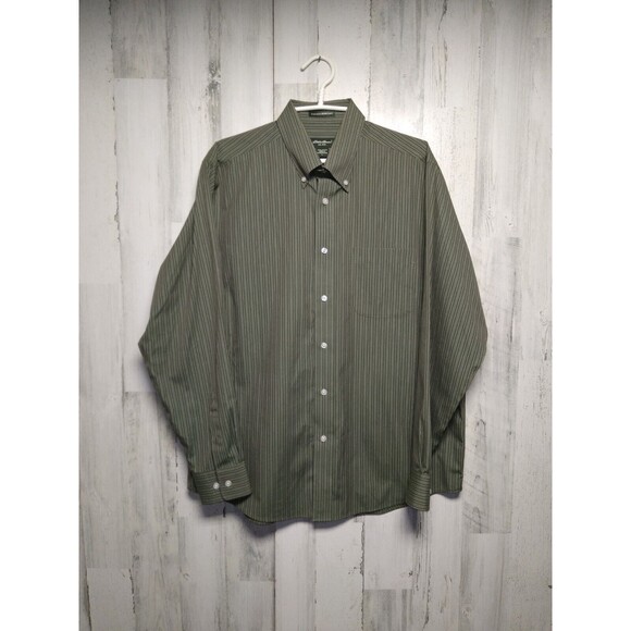 Eddie Bauer Wrinkle Resistant Shirt Mens Large Green Cotton Button Up Long Sleev - Picture 1 of 10